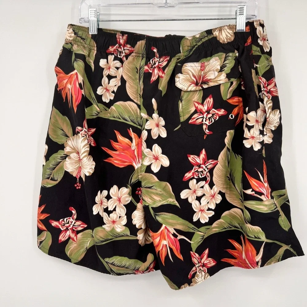 Pussers West Indies Mens Tropical Floral Swim Trunks Black Large 6.5 Inch Inseam